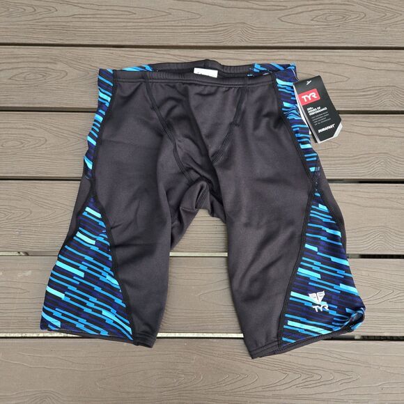 TYR Durafast Elite Zyex Mens Jammer Black/blue Swimwear  SZ 32 New - Picture 1 of 3